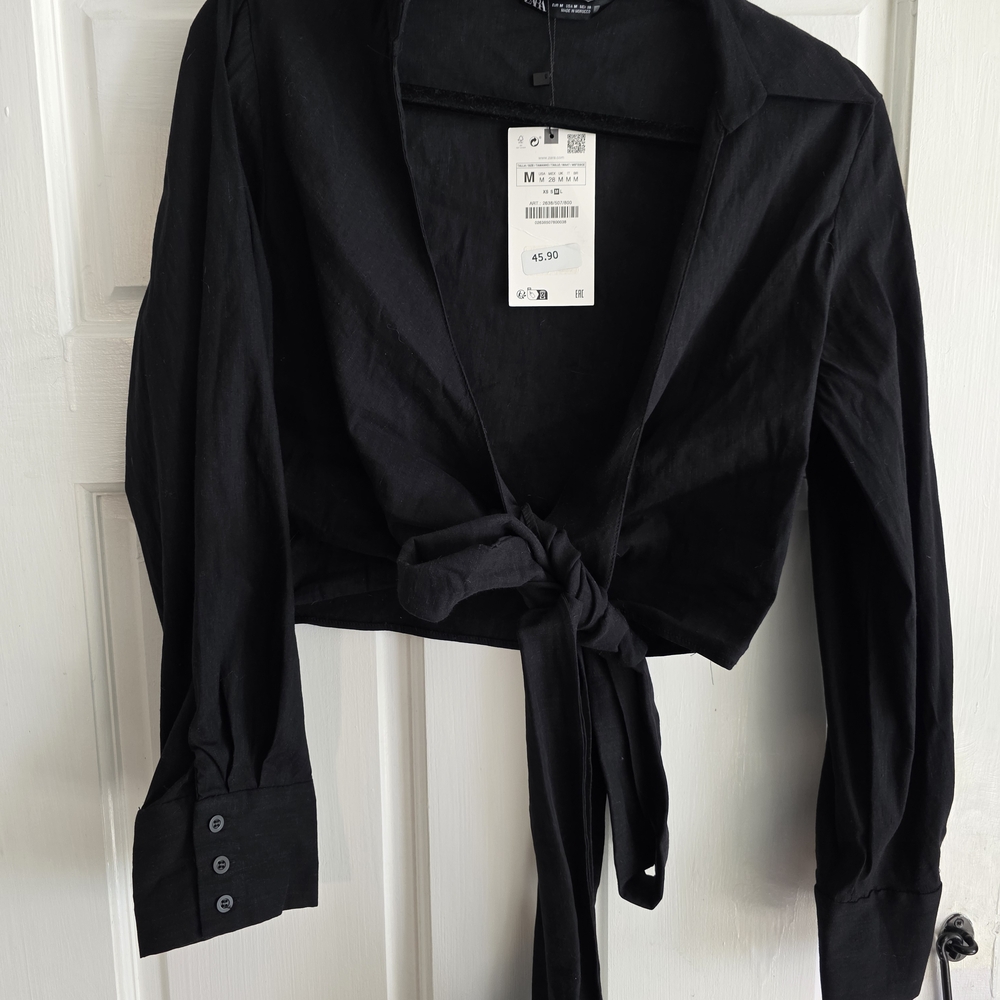 Zara Black Tie-Front Blouse